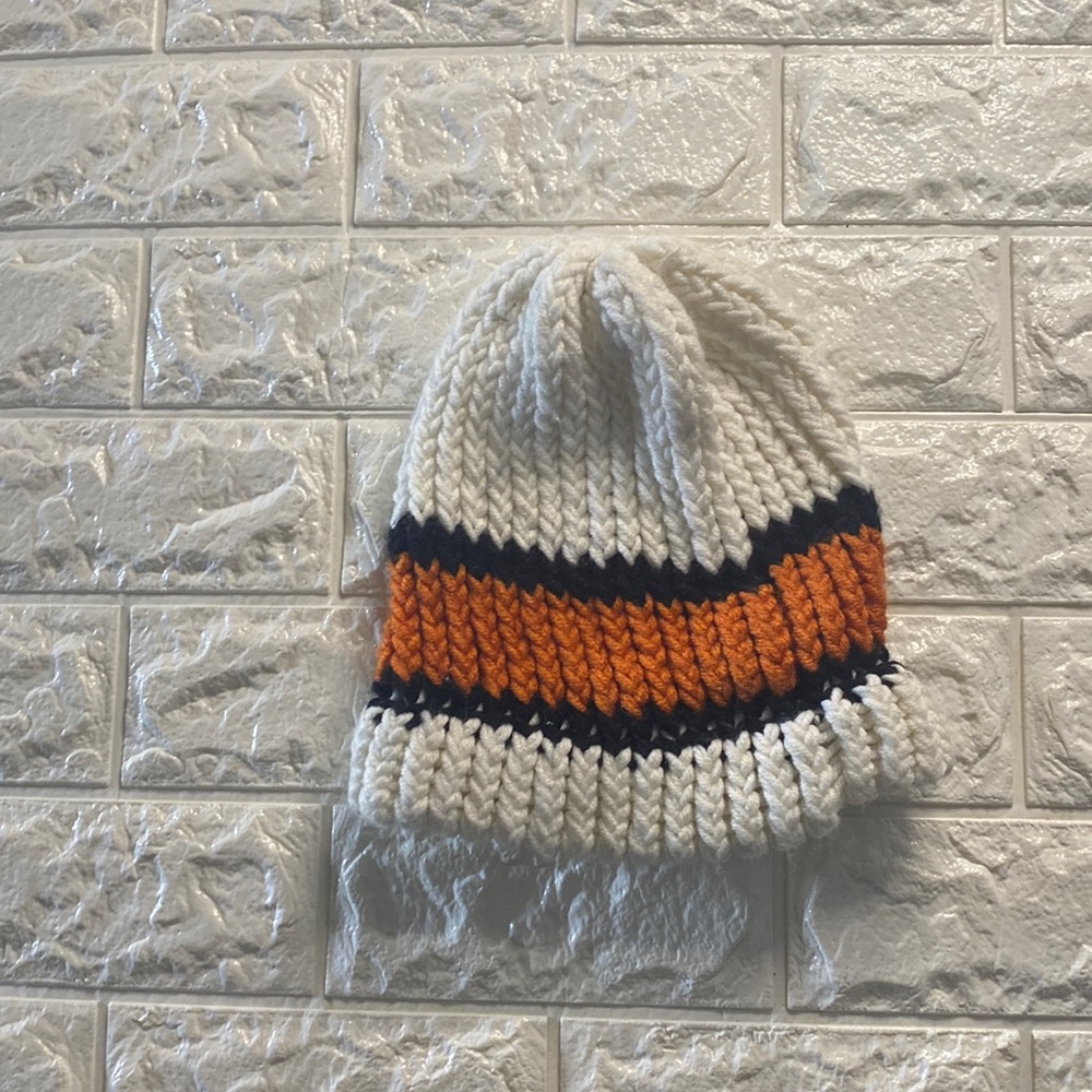 Orange white and black beanie